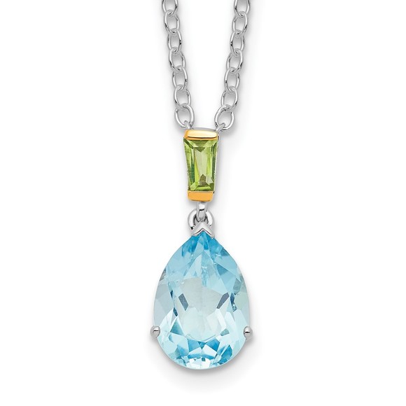 Sterling Silver w 14K Sky Blue Topaz & Peridot August Birthstone 18" Necklace - Picture 1 of 4